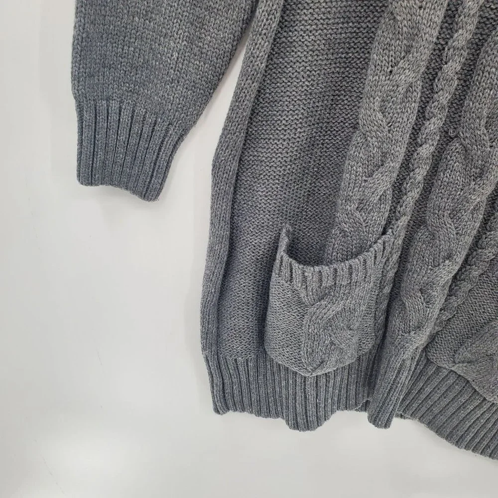 Womens Cowl Neck Cable Knit Tunic Sweater Size M‎ Gray Pockets Long Sleeve